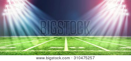 Football Stadium With White Lines Marking The Pitch. Perspective Of Football Field. Perspective Elem