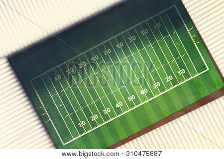 American Football Ragby Field And Stadium Aerialshot. 3d Illustration