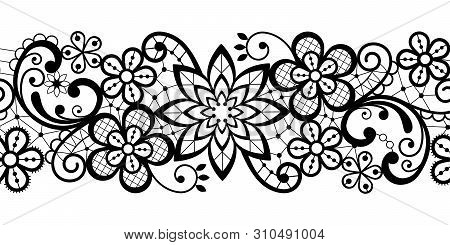 Alencon French Seamless Lace Vector Pattern, Openwork Ornament Textile Or Embroidery Design In Black