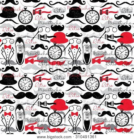 Retro Seamless Surface Pattern With Retro Moustage