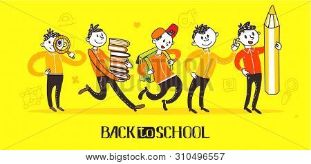 Teenager School Boys Set Wearing Casual Slim Fit Dressing, Walking And Running Pose, Front, Rear Vie