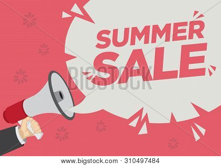 Summer Retail Sale Promotion Shoutout With A Megaphone Speech Bubble Against A Red Background. Conce