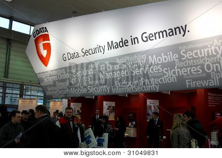 Hannover, Německo - 5. března: Stand G-data na březen 10, 2012 v Cebit počítač Expo, Hannover, Ger