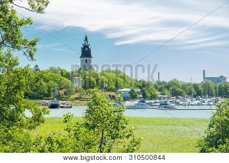 Naantali, Finland - 28 June, 2019: Naantali Medieval Stone Church At Sunny Summer Day, Finland
