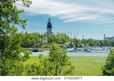 Naantali, Finland - 28 June, 2019: Naantali Medieval Stone Church At Sunny Summer Day, Finland