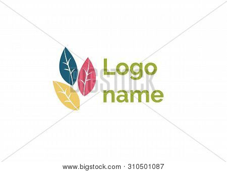 Logo Name Vector, Isolated Icon In Flat Style. Leaf And Foliage Symbol Of Ecology And Nature, Autumn