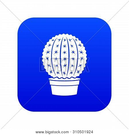 Echinocactus Icon Blue Vector Isolated On White Background