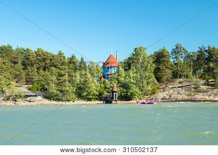 Naantali, Finland - 28 June, 2019: View From The Sea To Park Moomin World At Sunny Summer Day, Naant