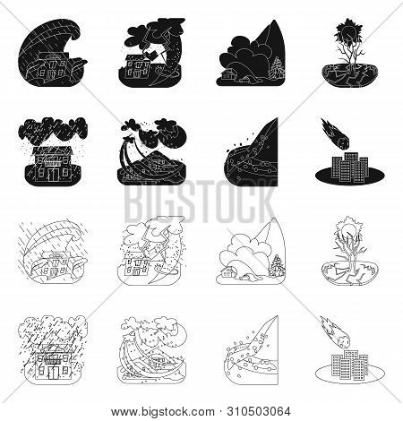 Vector Design Of Weather And Distress Sign. Set Of Weather And Crash Vector Icon For Stock.