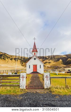 Colorful Rustic , Church On An Iceland Plain Near Glaumbaer, Iceland.
