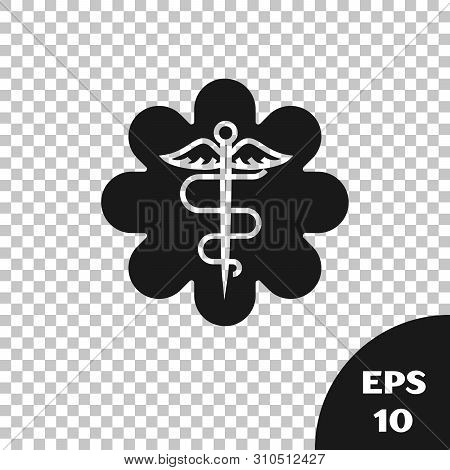 Black Emergency Star - Medical Symbol Caduceus Snake With Stick Icon Isolated On Transparent Backgro