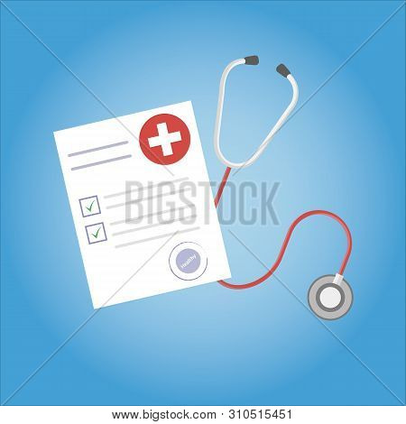 Medical Research Report Or Contract Vector, Flat Cartoon Health Or Medical Record Paper Or Insurance