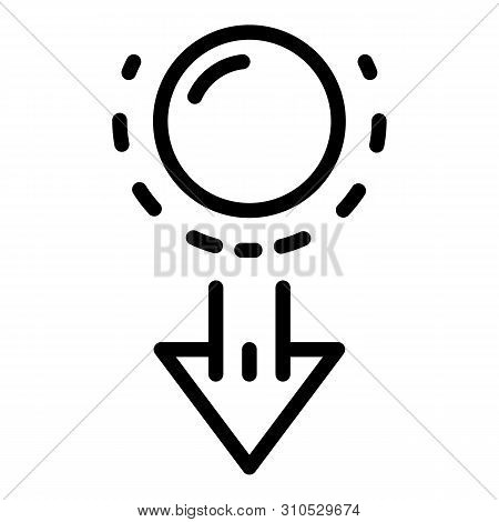 Ball And Down Arrow Icon. Outline Ball And Down Arrow Vector Icon For Web Design Isolated On White B