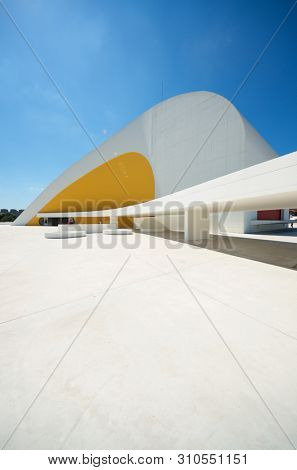 Aviles, Spain - August 10, 2011: tourists visiting the Niemeyer Center.