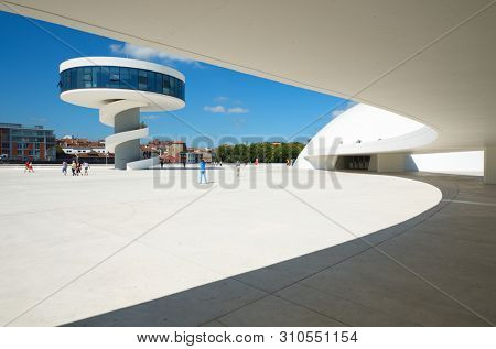 Aviles, Spain - August 10, 2011: tourists visiting the Niemeyer Center.