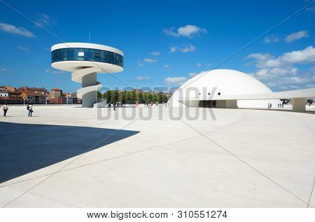 Aviles, Spain - August 10, 2011: tourists visiting the Niemeyer Center.