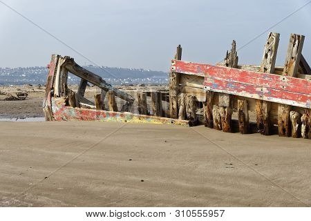 Old Fishing Boat Wreck, Crow Point, Braunton, North Devon, Uk