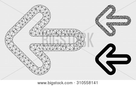 Mesh Left Arrow Model With Triangle Mosaic Icon. Wire Frame Polygonal Mesh Of Left Arrow. Vector Mos