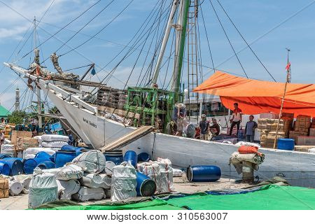 Makassar, Sulawesi, Indonesia - February 28, 2019: Paotere Old Port. The Front Part Of Berkat Saudar