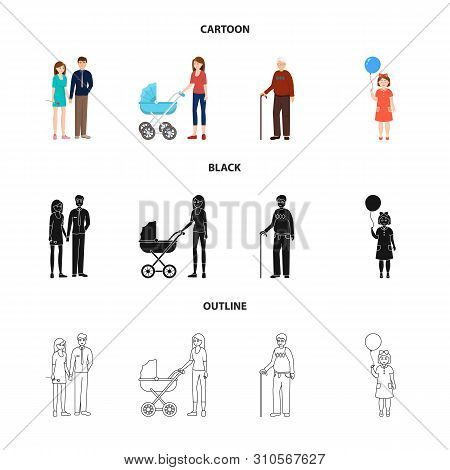 Vector Illustration Of Character And Avatar Sign. Set Of Character And Portrait Stock Symbol For Web