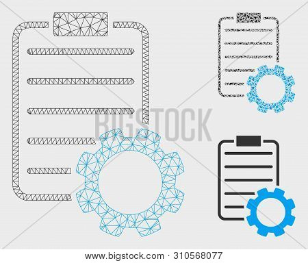 Mesh Smart Contract Gear Model With Triangle Mosaic Icon. Wire Carcass Polygonal Mesh Of Smart Contr