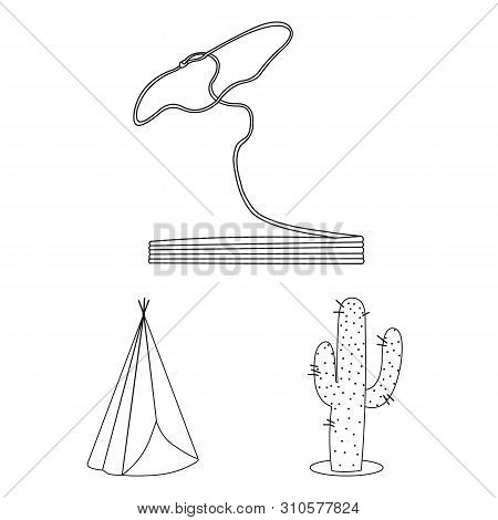 Attributes Of The Wild West Outline Icons In Set Collection For Design.texas And America Bitmap Symb