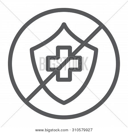 Uninsured Line Icon, Protection And Life, Crossed Shield Sign, Vector Graphics, A Linear Pattern On 