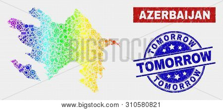 Assembly Azerbaijan Map And Blue Tomorrow Textured Seal Stamp. Colorful Gradiented Vector Azerbaijan