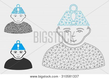 Mesh Head Stress Model With Triangle Mosaic Icon. Wire Carcass Triangular Mesh Of Head Stress. Vecto