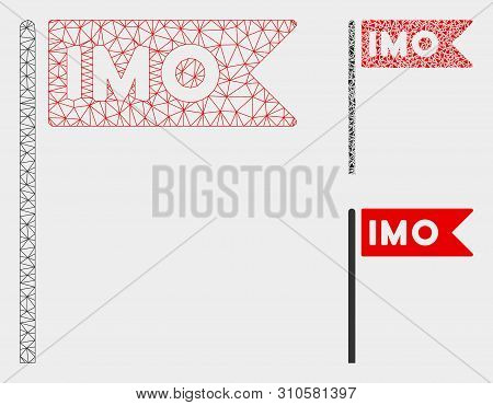 Mesh Imo Flag Model With Triangle Mosaic Icon. Wire Frame Triangular Mesh Of Imo Flag. Vector Compos