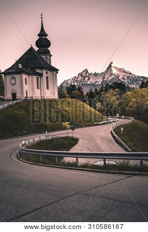Scenic View On Maria Gern Church With Watzmann View Berchtesgaden Bavaria Alps Germany