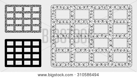 Mesh Grid Model With Triangle Mosaic Icon. Wire Frame Triangular Mesh Of Grid. Vector Collage Of Tri