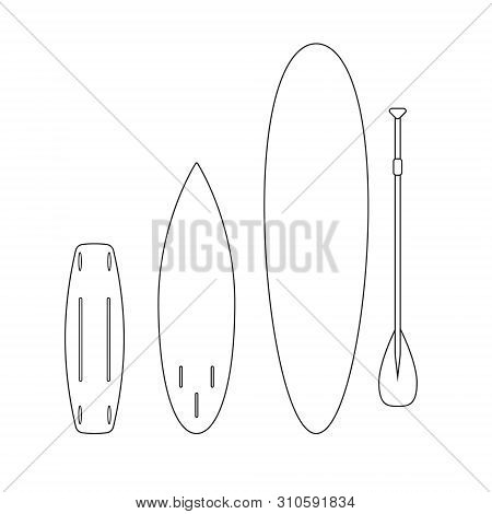 Vector Flat Cartoon Set Collection Of Outline Different Surf Stand Up Paddle And Wake Boards Isolate