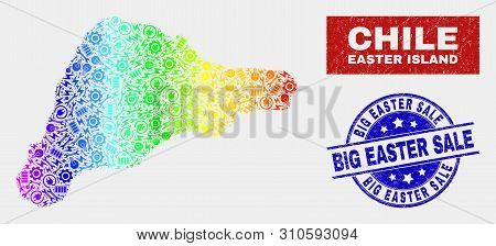 Factory Easter Island Map And Blue Big Easter Sale Textured Seal. Colorful Gradiented Vector Easter 