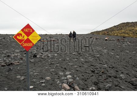 Dangerous Waves Sign On Icelandic Beach