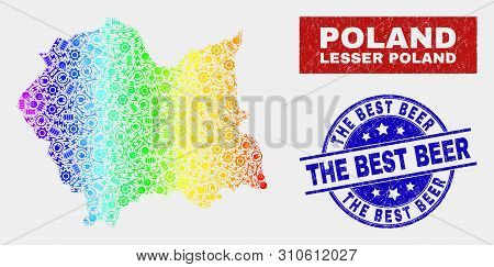 Productivity Lesser Poland Voivodeship Map And Blue The Best Beer Scratched Seal Stamp. Spectrum Gra