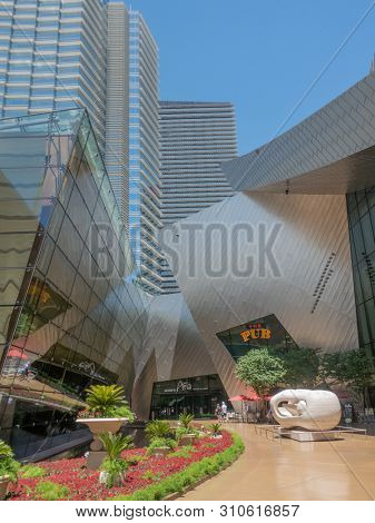 Las Vegas,AZ/USA - 6.27.2019:The Shops at Crystals, a luxury-goods shopping mall; In April 2016, Invesco and Simon Property Group purchased Crystals for $1.1 billion, with Simon owning 50% of it.