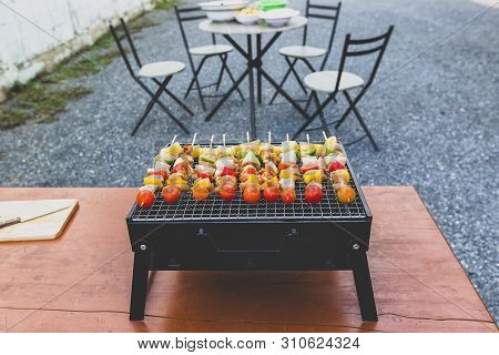 Assorted Delicious Barbecue With Meat And Vegetable On The Stove