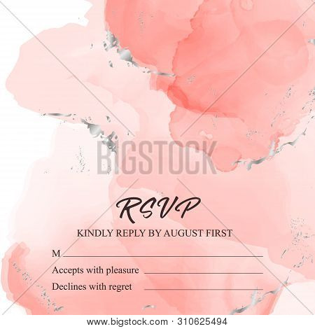 Tender Pink Save The Date Rsvp  Card. Wedding Invitation Lettering With Alcohol Ink Splas. Liquid Fl