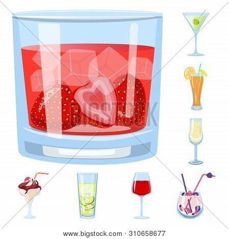 Vector Illustration Of Cocktail And Drink Symbol. Set Of Cocktail And Ice Stock Vector Illustration.