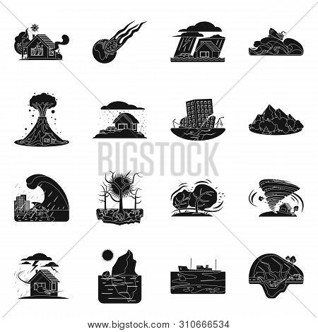Vector Illustration Of Natural And Disaster Sign. Collection Of Natural And Risk Vector Icon For Sto