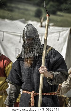 Partizanska Lupca, Slovakia - Jun 29: Warrior With Axe Of The Middle Ages On Jun 29, 2019 In Partiza