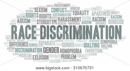 Race Discrimination - Type Of Discrimination - Word Cloud. Wordcloud Made With Text Only.