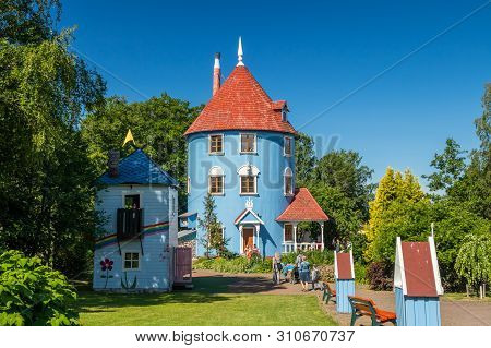Naantali, Finland - 28 June, 2019: Moominhouse In Park Moominworld At Sunny Summer Day.