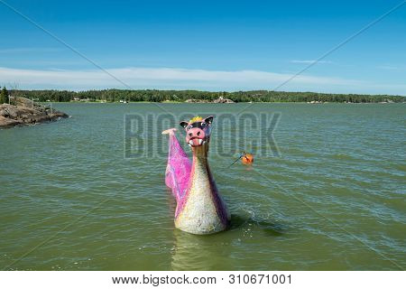 Naantali, Finland - 28 June, 2019: Edvard The Booble In Park Moominworld At Sunny Summer Day.