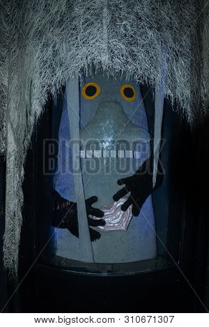 Naantali, Finland - 28 June, 2019: The Groke In Park Moominworld At Sunny Summer Day.