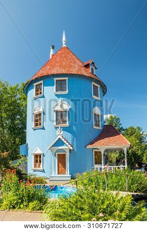 Naantali, Finland - 28 June, 2019: Moominhouse In Park Moominworld At Sunny Summer Day.