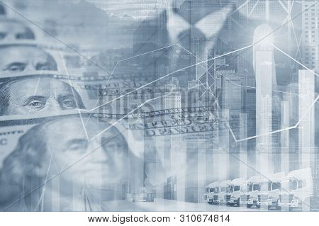 Business Background Multiple Exposures With Us Dollar Money With Business People Command Background.