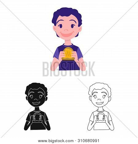 Vector Design Of Boy And Sandwich Icon. Set Of Boy And Butter Vector Icon For Stock.