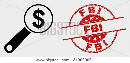 Vector Financial Audit Pictogram And Fbi Seal Stamp. Red Rounded Textured Seal With Fbi Caption. Vec